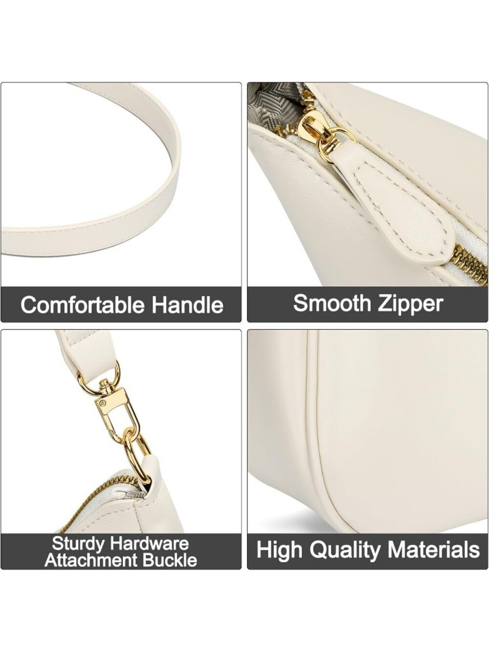 Women's Bag Beige Leather Cute Hobo Shoulder Handbags Retro Clutch Stylish Purse - Picture 3 of 6